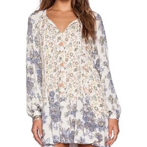 Free People Lucky Loosey Dress Women's MD White Multi Floral Mini Cottagecore